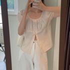 Short-sleeve Button-up Front-slit Blouse