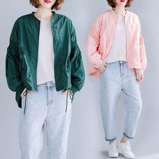 Plain Stand-collar Lantern-sleeve Jacket