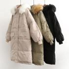 Fluffy Trim Long Hooded Padded Zip Coat