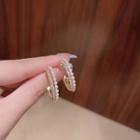 Rhinestone Faux Pearl Alloy Open Hoop Earring 1 Pair - A149 - Gold - One Size