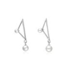 925 Sterling Silver Triangle Earrings With Pearls Silver - One Size