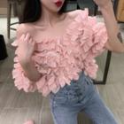 Elbow-sleeve Ruffled Lace Top