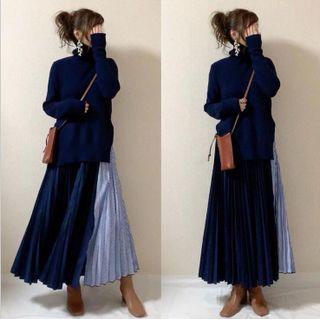 Long-sleeve Turtleneck Mock Two-piece Maxi Dress