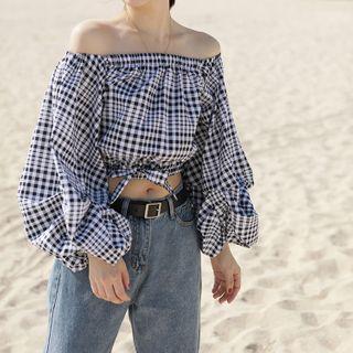 Plaid Puff Sleeve Blouse