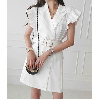 Frilled-sleeve Coatdress With Belt