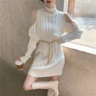 Cold Shoulder Mock-neck Mini Sweater Dress