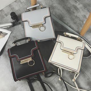 Contrast Stitching Faux Leather Backpack