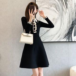 Polo-neck Ruffled Knit Dress
