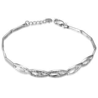14k Italian White Gold Diamond-cut Leaf Segment Link Bracelet (6.5) Women Jewelry In Gift Box