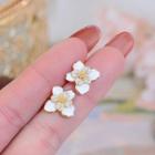 Flower Rhinestone Alloy Earring 1 Pair - Silver Stud - White - One Size
