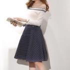 Set: Off Shoulder Long-sleeve Top + A-line Skirt