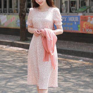 Laced Square-neck Floral Midi Dress