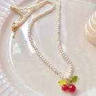 Faux Pearl Cherry Pendant Necklace 0515a - Cherry - One Size