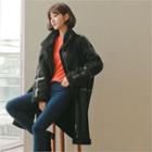 Buckled-neck Faux-shearling Coat Black - One Size
