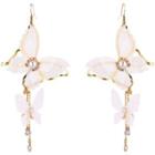 Butterfly Faux Pearl Alloy Dangle Earring 1 Pair - White - One Size