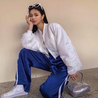 Shirred-sleeve Cropped Flight Jacket