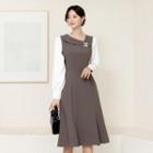 Long-sleeve Asymmetric Neckline A-line Dress