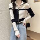 Color Block V-neck Long-sleeve Cardigan