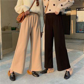 Elastic Waist Woolen Straight-cut Pants
