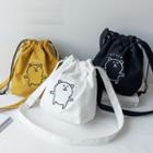 Bear Embroidered Drawstring Bucket Bag