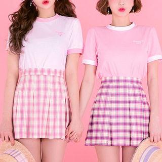 Box-pleat Plaid A-line Miniskirt