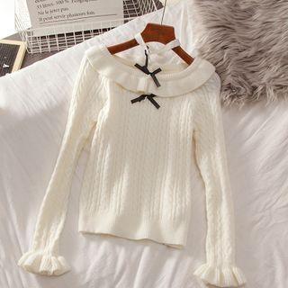 Bow Detail Cable-knit Sweater White - One Size