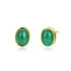 Sterling Silver Plated Gold Geometric Green Oval Stud Earrings Golden - One Size