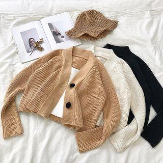 Plain V-neck Long-sleeve Cardigan