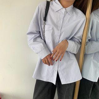 Striped Pocket Detail Shirt Stripe - White - One Size