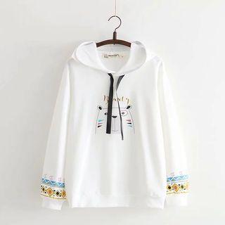 Bear Print Embroidered Hoodie