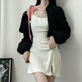 Drawstring Cropped Bomber Jacket