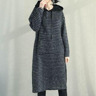 Striped Midi Hoodie Dress As Shown In Figure - One Size