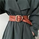 Wooden Buckle Faux Leather Belt