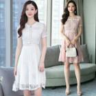 Lace Contrast Trim Short-sleeve A-line Dress