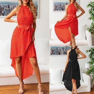 Dotted Halter-neck Midi A-line Dress
