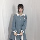 Long-sleeve Sailor Collar Mini Shirtdress As Shown In Figure - One Size