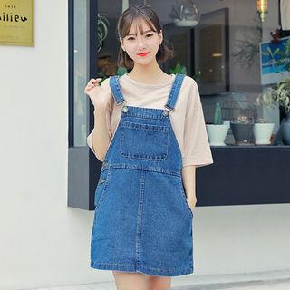 Pocket-detail Denim Suspender Dress