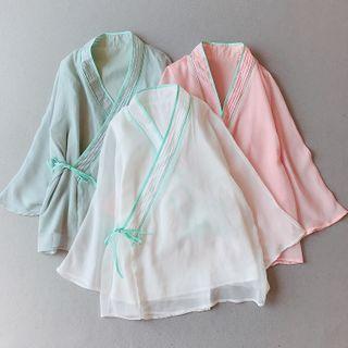 Long-sleeve Mesh Wrap Top