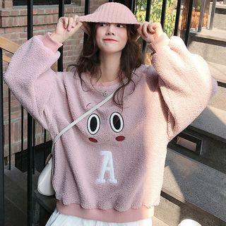 Long-sleeve Applique Loose-fit Fleece Top