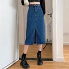 High-waist Split Midi Denim Skirt