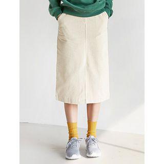 Slit-front Corduroy Midi Skirt