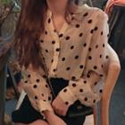 V-neck Doted Long-sleeve Top / Sleeveless Knit Dress