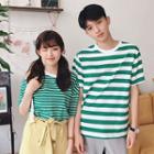 Couple Matching Elbow-sleeve Stripe T-shirt