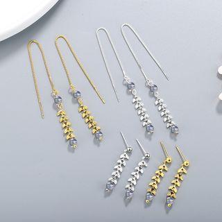 Moonstone Alloy Leaf Dangle Earring
