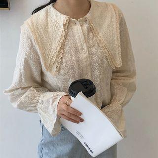 Eyelet Bell-sleeve Blouse Almond - One Size