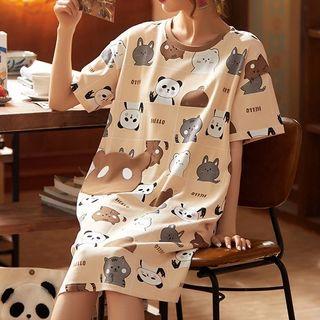 Short Sleeve Round Neck Print Sleep Dress