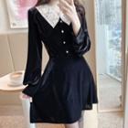Long-sleeve Collar Velvet Mini A-line Dress