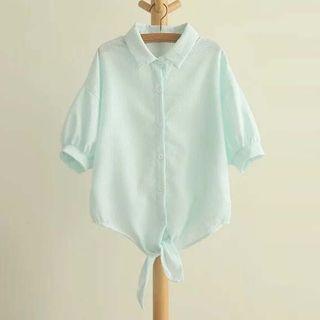 Tie-hem 3/4-sleeve Blouse