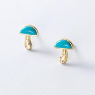 S925 Sterling Silver Rhinestone Mushroom Stud Earring As Shown In Figure - One Size