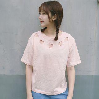 Heart Perforated Short Sleeve T-shirt